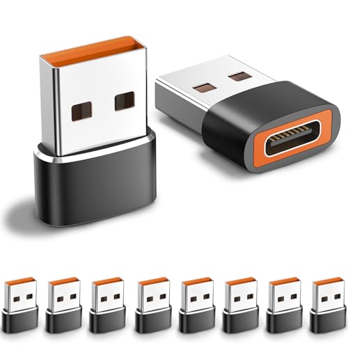 10pack USB to USB C Adapter, USB C Female to USB Male Adapter, Fast Charging & Data Transfer for iPhone17 16 15 Plus Pro Max, iPad Air Mini 6 7, Samsung Galaxy S25-S22, iPad Air, Pixel