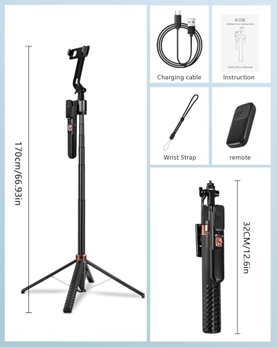 Auto-Face Tracking Tripod, 70" Selfie Stick Tripod with Remote, Phone Tripod for iPhone and Android, 360° Rotation & Gesture Control for Hands-Free Selfies, Vlogs, and Live Streams - color: Telescopic Gimbal