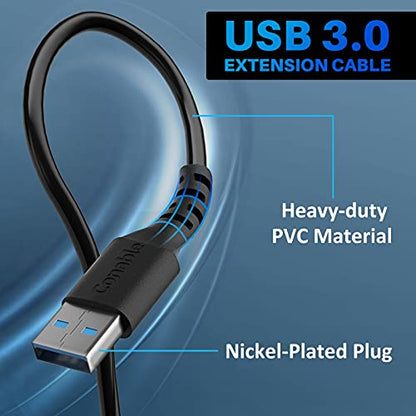 3 Pack USB 3.0 Extension Cable 15 Feet, USB A Male to Female Extender Cord, 5Gbps Data Transfer for Webcam, Printer, Keyboard, Mouse, Flash Drive, Hard Drive, Controller, Black Cable with 5 Cable Ties - size: 15 Feet (3 Pack)