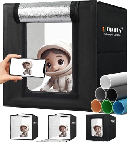 DUCLUS Light Box Photography, Portable Photo Studio Booth Box, 10" x 10" Professional Mini Shooting Tents with 104 LED Lights Dimmable, 6 Backdrops for Small Product: Jewelry, Miniature Models etc. - size: 10*10 inch