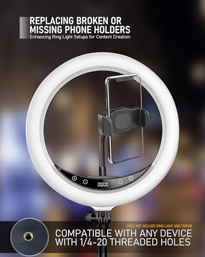 KHC1417 Ring Light Phone Holder with Flexible Heavy-Duty Gooseneck Arm – Adjustable Smartphone Mount with Hot Shoe Adapter for Tripods, Camera Mounts, iPhone & Android, 9-INCH - size: 9" with Hot Shoe
