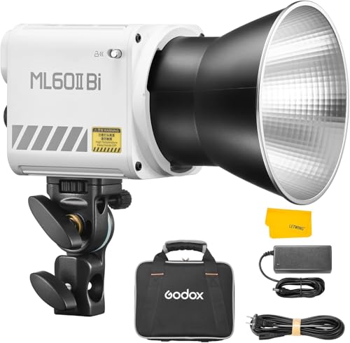 Godox ML60IIBi 70W Bi-Color COB LED Video Light,2800K-6500K CRI 96+/TLCI 97+,Built-in 11 Lighting Effects,App Control Photography Lighting - color: ML60IIbi