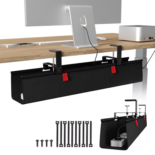 KEEGH No Drill Under Desk Cable Management Tray - 28" Cord Management Under Desk - Clamp/Screw Mount - Support Upto 70lbs - Fabric Wire Management - Gaming/PC Cable Tray Cord Hiders for Office/Home - color: Black, size: Regular (28 Inch)