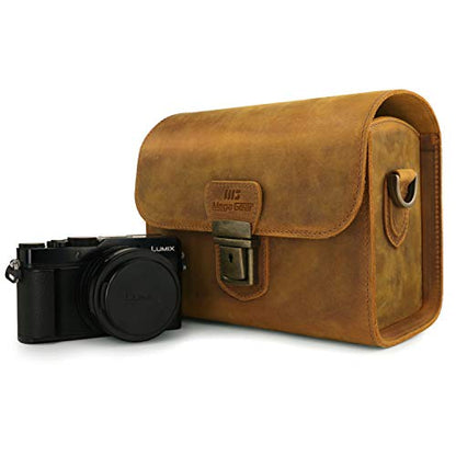 MegaGear Pebble Genuine Leather Camera Messenger Bag for Mirrorless, Instant and DSLR Cameras - color: Camel