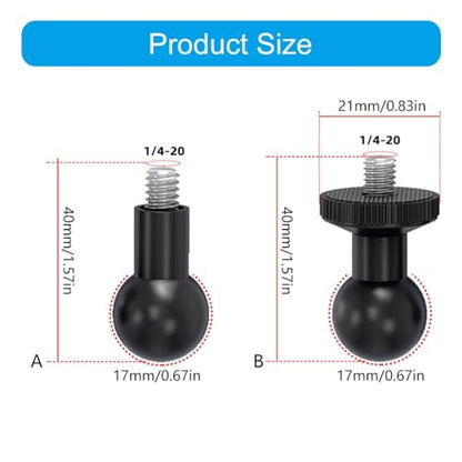 4 Piece 17mm Ball Head Mount Adapters Featuring 1/4 Inch Screw Compatible for Camera and Device Mounting Systems Action Camera Mount (B Model) - color: B model