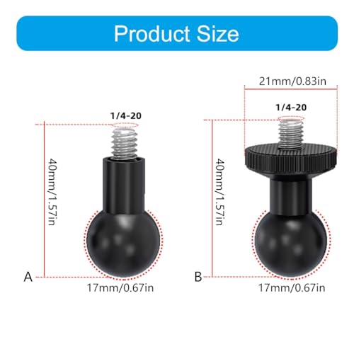 4 Piece 17mm Ball Head Mount Adapters Featuring 1/4 Inch Screw Compatible for Camera and Device Mounting Systems Action Camera Mount (A Model) - color: A model