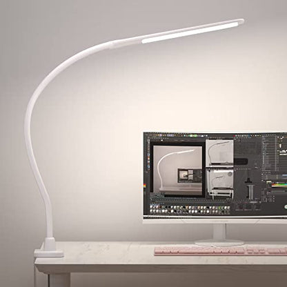 LED Desk Lamp With Clamp, 10W Gooseneck Lamps Touch Control,Swing Arm Clamp Lamp, Architect Clamp Desk Lamp Dimmable,Nail Lamp for Desk Table (White)