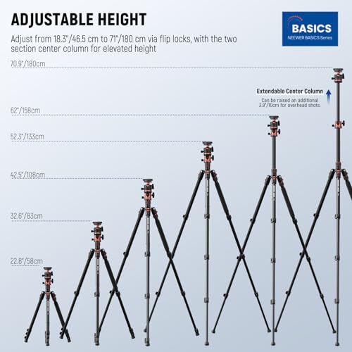 NEEWER Basics 70.9" Camera Tripod Monopod with Center Column & Ball Head, Quick Release Overhead DSLR Cell Phone Holder Stand Compatible with iPhone Travel Video Recording, 17.6 lbs Max Load, TP16 - style: TP16 w/Ball Head