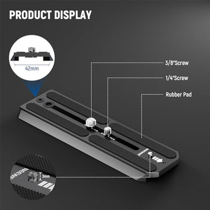 NEEWER 501PL Tripod Quick Release Plate Compatible with MVH500AH MVH502AH, 6.3"/16cm Extended Camera Mounting Plate with 1/4" 3/8" Screws, Anti Off Pin for GM001 GM002 GM006 Fluid Heads, QR6