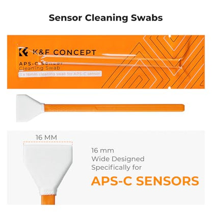 K&F Concept 25-1 Professional Camera Cleaning Kit with APS-C Sensor Cleaning Swabs/60ML & 20ML Lens Cleaner/Cleaning Wipes/Camera Blower/Lens Pen Brush/Microfiber Cloths/Carrying Case - size: 16mm