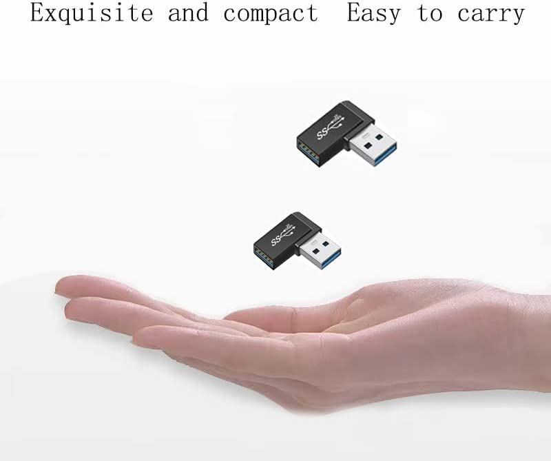 90 Degree Right Angle USB 3.0 Male to Female Expansion Adapter for Connecting Mobile Hard Disk, U Disk, Wireless Network Card, Camera, Mouse, Keyboard, etc. - Black 2pack
