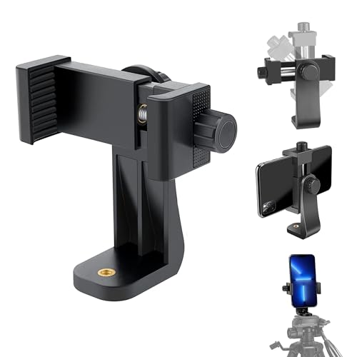 Cell Phone Tripod Mount Adapter, Universal Phone Holder Adjustable Clamp, 360 Degree Rotatable Bracket 1/4" Screw Clip for iPhone, Samsumg, Selfie Stick, Monopod (Black-1 Pack) - color: Black-standard-1 pack