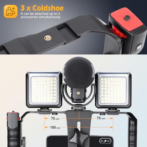 Smartphone Video Rig, Filmmaking Vlogging Cage, Phone Stabilizer Tripod Mount with Wireless Remote Shutter for All iPhone and Android Smartphones