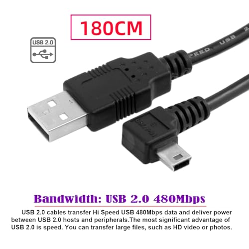 JSER Mini USB2.0 5Pin Type-B Male 90 Degree Left Angle to USB 2.0 Type-A Male Power Data Cable 480Mbps Compatible with Computer Camera Laptop Desktop MP3 MP4 (Left Angle 6ft/1.8m) - size: 1.8m, style: Left Angle
