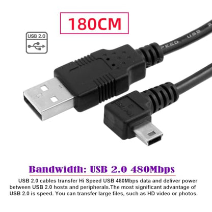 JSER Mini USB2.0 5Pin Type-B Male 90 Degree Left Angle to USB 2.0 Type-A Male Power Data Cable 480Mbps Compatible with Computer Camera Laptop Desktop MP3 MP4 (Left Angle 6ft/1.8m) - size: 1.8m, style: Left Angle