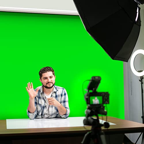 【Wider Style】 KHOMO Gear Green Screen 84 x 84 inch - Extra Large Pull Down Projector Green Screen Backdrop - Portable Collapsible Roll Down Projector Screen - color: Green - White Metal Frame
