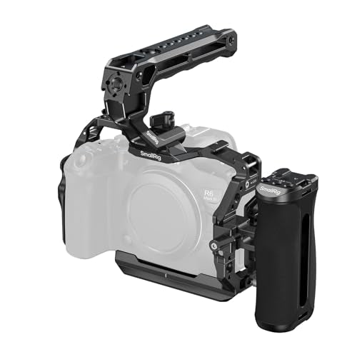 SmallRig Camera Cage Kit for Canon R6 Mark III / R6 Mark II with Top Handle, Side Handle and Cable Clamp, HawkLock Dual NATO Rails, Quick Plate for Arca, Support Handheld and Low-Angle Shooting-5956 - style: Cage with top handle and side handle