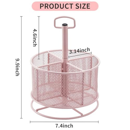 Marbrasse Mesh Desk Organizer, 360-Degree Rotating Multi-Functional Pen Holder, 4 Compartments Desktop Stationary Organizer, Home Office Art Supply Storage Box Caddy (Pink) - color: Pink