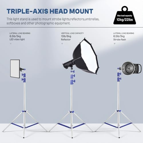 SH Light Stand Photography, 9.1ft/280cm Air Cushioned Studio Light Stand, Heavy Duty Metal Photo Video Tripod Stand with 1/4" to 3/8" Screw for Strobe, Camera, Ring Light, Softbox, Max Load 22lb/10kg - color: Blue