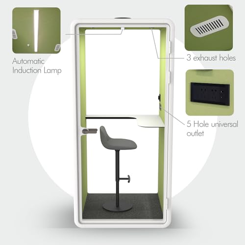 Quiet Meeting Pod with Acoustic Panels, Office Soundproof Room with Furniture, Portable Removable Working Booth for Private Phone Calling, Study, Individual Seater Personal Office H92in W43in D40in - color: Green S