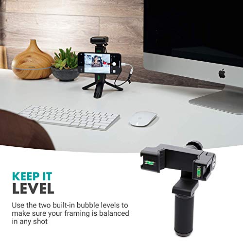 Movo PR-3 Rotating Smartphone Grip Handle Rig with Vertical and Horizonal Positions, Wrist Strap, Tripod Mount, Cold Shoe Mount for Lights and Microphones - for iPhone, Samsung, Google, Android Phones