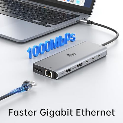 LIONWEI Laptop Docking Station 13 in 1 - Dual HDMI+DisplayPort+10Gbps, 6 USB C/A, 100W PD, Ethernet, SD/TF, Audio, USB C Hub for MacBook/Dell/HP/Surface - color: 13 IN 1(2 HDMI+DisplayPort)