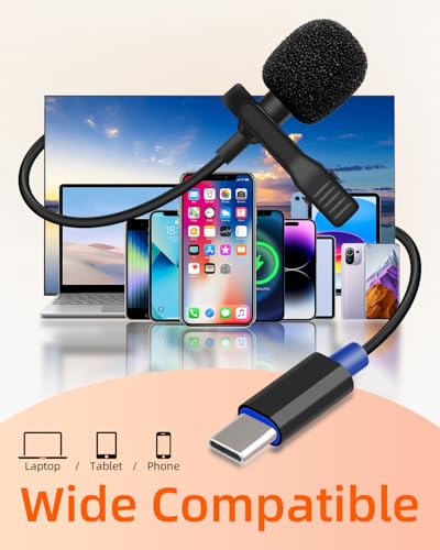 USB C Lavalier Lapel Microphone,USB Small Microphone Clip-on for Phone, Computer Mic for Voice Amplifier,Speakers,Computer,Live Streaming,Laptop(4.9FT/1.5M)