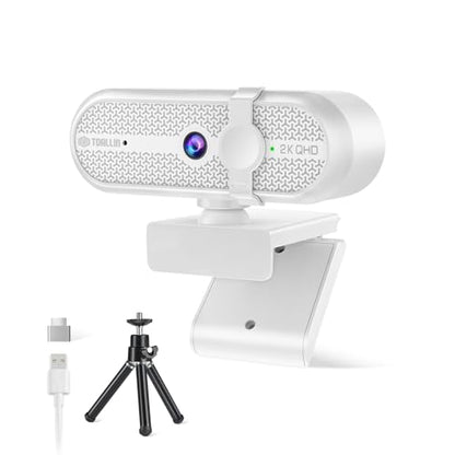 TOALLIN 2K Webcam for PC, 5MP, Built-in Mic, 90° Wide Angle Webcam with Tripod and Privacy Cover, USB Computer Camera for Laptop, Live-Streaming, Gaming, Online Meetings, Video Calls - style: 2K Webcam with Tripod