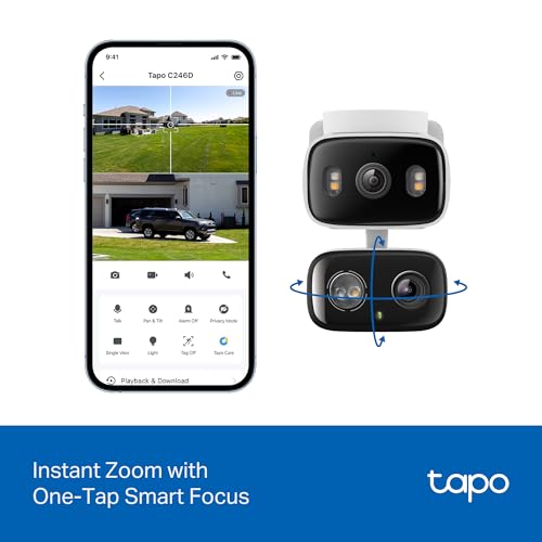 Tapo 2K Indoor/Outdoor Dual Lens Pan/Tilt Wired Security Camera - 125° Wide-Angle View + 6mm Zoom, Motion Track, Person/Vehicle Detection, Local Storage or Optional Cloud, C246D - size: 1-Pack, style: 2K Dual-Lens Pan/Tilt