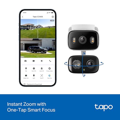 Tapo 2K Indoor/Outdoor Dual Lens Pan/Tilt Wired Security Camera - 125° Wide-Angle View + 6mm Zoom, Motion Track, Person/Vehicle Detection, Local Storage or Optional Cloud, C246D - size: 1-Pack, style: 2K Dual-Lens Pan/Tilt