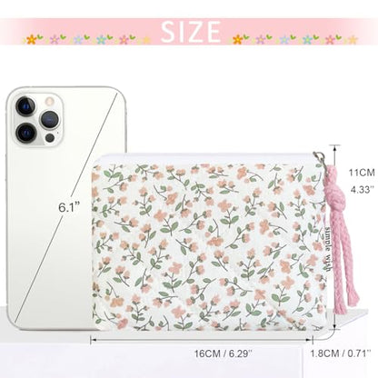 Cotton Quilted Floral Coin Purse Digital Camera Pouch with Cute Prints Zipper for Women Girls (PEACH DISTY) - color: PEACH DISTY