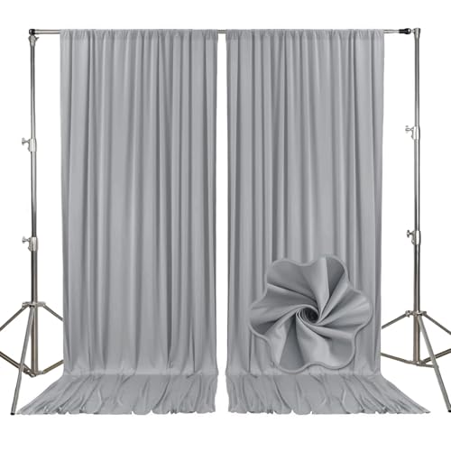 10ft x 7ft Dark Grey Backdrop Curtains for Parties, Fabric Satin Background Curtain with Rod Pockets for Weddings, Birthday, Baby Shower, Photography, Graduation Party Backdrop Drapes, 2 Panels - color: Dark Grey
