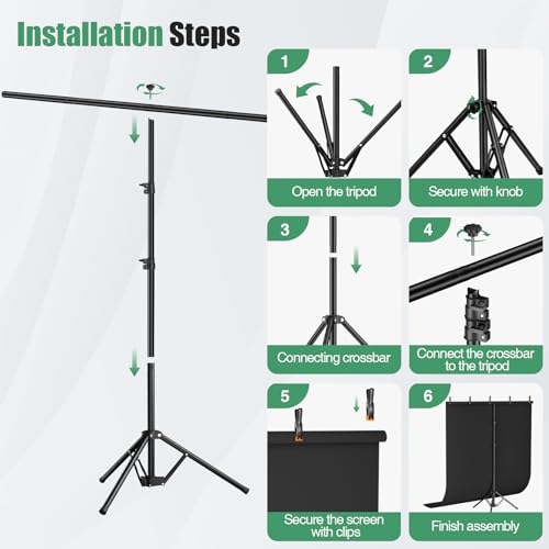 Black Backdrop Kit, 5×7ft Portable Black Photo Background with Adjustable T-Shaped Stand, 5 Clamps, Carrying Bag for Parties, Streaming, Photography, Zoom, Gaming, Video Studio - color: black