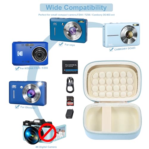 Leayjeen Hard EVA Camera Case Compatible with Canon PowerShot ELPH/IXUS, Kodak Pixpro FZ55/FZ45, Nikon Coolpix, Small Digital Camera, Shockproof Protective Camera Bag with Hand Strap-Blue(Case Only) - color: Blue