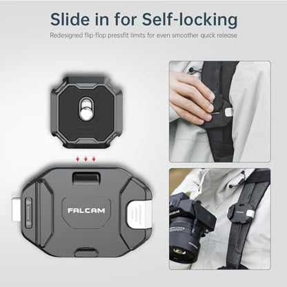 FALCAM F38 Backpack Camera Clip V2 with Plate, Arca-Swiss Quick Release, 30kg/66lb Heavy Load, Dyneema Safety Strap, Belt & Strap Mount for DSLR Action Mirrorless – Black - size: Clip with Plate