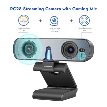 RC28 1080P 60FPS Webcam with Dual Microphones | Cardioid & Omnidirectional Pickup, Hi-Fi Sound, AI Noise Cancellation & Raw Audio Modes for Streaming, Video Calls & Studio-Quality Recording - style: Webcam Good Mic No Speaker