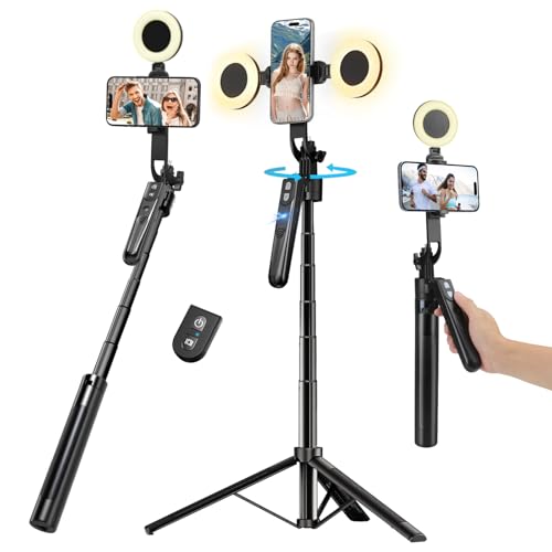 70.9” Auto Face Tracking Tripod for iPhone with Light,360 Rotation that Follows Your Movement,Phone Tripod for iPhone/Android/GoPro,Selfie Stick with Remote for Live Stream Video Recording - color: Black-SL