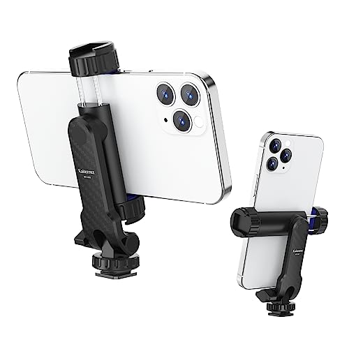 Kaitezenz Cell Phone Tripod Mount, Universal Tripod Phone Mount with 2 Cold Shoes, 360° Rotates 180° Tilts Camera Hot Shoe Phone Mount Smartphone Tripod Holder Adapter for iPhone Samsung All Phone