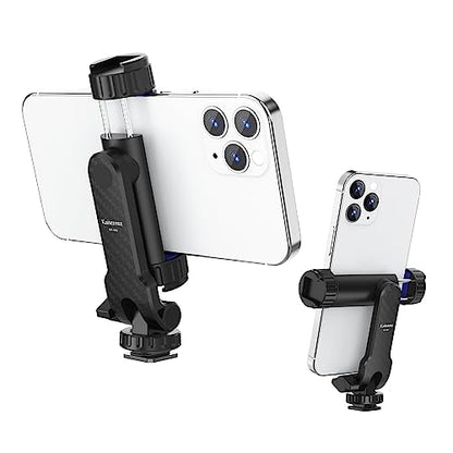 Kaitezenz Cell Phone Tripod Mount, Universal Tripod Phone Mount with 2 Cold Shoes, 360° Rotates 180° Tilts Camera Hot Shoe Phone Mount Smartphone Tripod Holder Adapter for iPhone Samsung All Phone