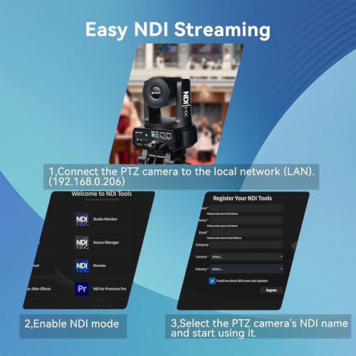 TONGVEO NDI PTZ Camera with AI Auto-Tracking: 20X Optical Zoom HDMI SDI USB PoE IP 1080P 60fps Video Camera for Live Streaming Conference Room Webcam for Church Worship, OBS - color: Midnight