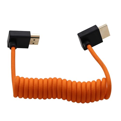HDMI 8K 4K ProRes Cable for ATOMOS Ninja V Shinobi Monitor, Camera Sony FX3 A7Siii, Canon Lumix Nikon, BMPCC6K, FEELWORLD Portkeys SmallHD, Up Down Angled, Braided Coiled - color: Orange, size: Down to UP Angled