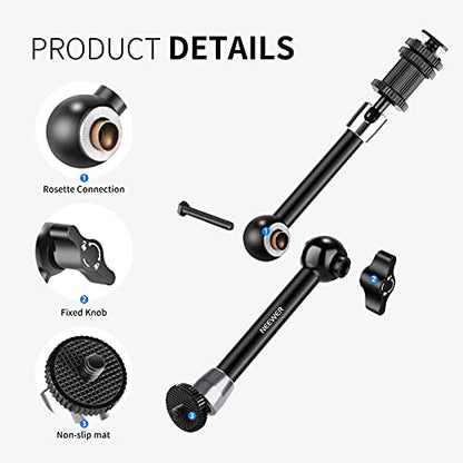 NEEWER 5.9"/15cm Adjustable Friction Magic Arm with 1/4" Screw on Both Ends, Compatible with SmallRig Cage, Flash/LED Light/Microphone/Monitor/SuperClip, Max Load 4.4lb/2kg, ST15 - style: 11"/28cm w/Clamp