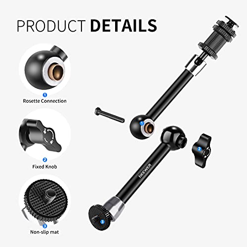 NEEWER 5.9"/15cm Adjustable Friction Magic Arm with 1/4" Screw on Both Ends, Compatible with SmallRig Cage, Flash/LED Light/Microphone/Monitor/SuperClip, Max Load 4.4lb/2kg, ST15 - style: 11"/28cm w/Clamp
