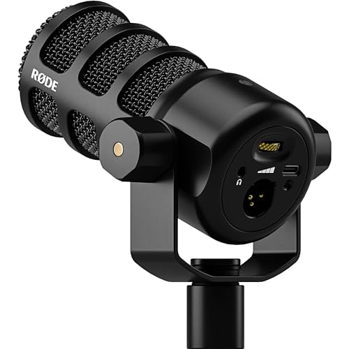 Rode PodMic USB Dynamic Broadcast Microphone Bundle with BOOMARM1 Desktop Boom Arm and 10-Foot XLR Cable — Cardioid USB-C Studio Mic with APHEX DSP for Podcasting, Streaming, Voice Over