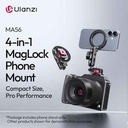 ULANZI MA56 4-in-1 Aluminum Magnetic Phone Tripod Mount for iPhone 17-12 Series, Camera Phone Mount with Arca Swiss Plate&1/4 Screw Mount, Phone Mount for iPhone/Camera Monitoring/Tripods/Stabilizers