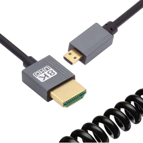Cable Micro HDMI 2.1 Male to HDMI Male 8K 60hz Stretch Coiled Cable for HDTV Camera Laptop Monitor (100cm) - style: Micro HDMI Straight Type