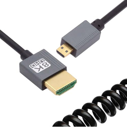 Cable Micro HDMI 2.1 Male to HDMI Male 8K 60hz Stretch Coiled Cable for HDTV Camera Laptop Monitor (100cm) - style: Micro HDMI Straight Type