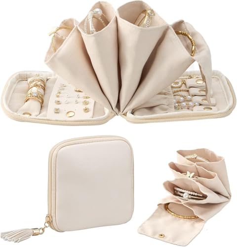 Lolalet Travel Jewelry Case Organizer, Small Jewellery Pouch with Compartments for Storage, Bag for Traveling Women, Packing for Necklaces, Earrings, Bracelets -Cloud White - color: CloudWhite
