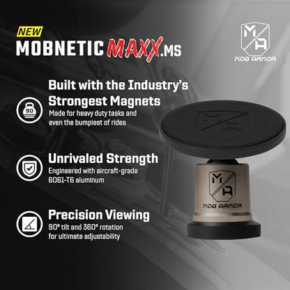Mob Armor MobNetic Maxx MS - MagSafe Compatible Car Phone Mount w/ 90º Tilt, 360º Rotation & Durable Aluminum Build, Magnetic Holder for iPhone & Android Devices, USA Assembled - Gun Metal - color: Gun Metal