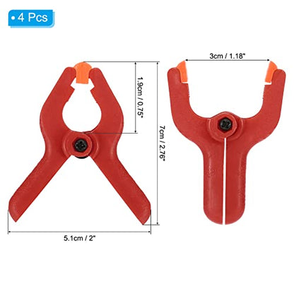 PATIKIL 2 Inch Spring Clamps, 4 Pack Plastic Flexible Anti-slip Strong Backdrop Clamp Clips for Stand DIY Project Photography Studio Craft, Red - color: Red